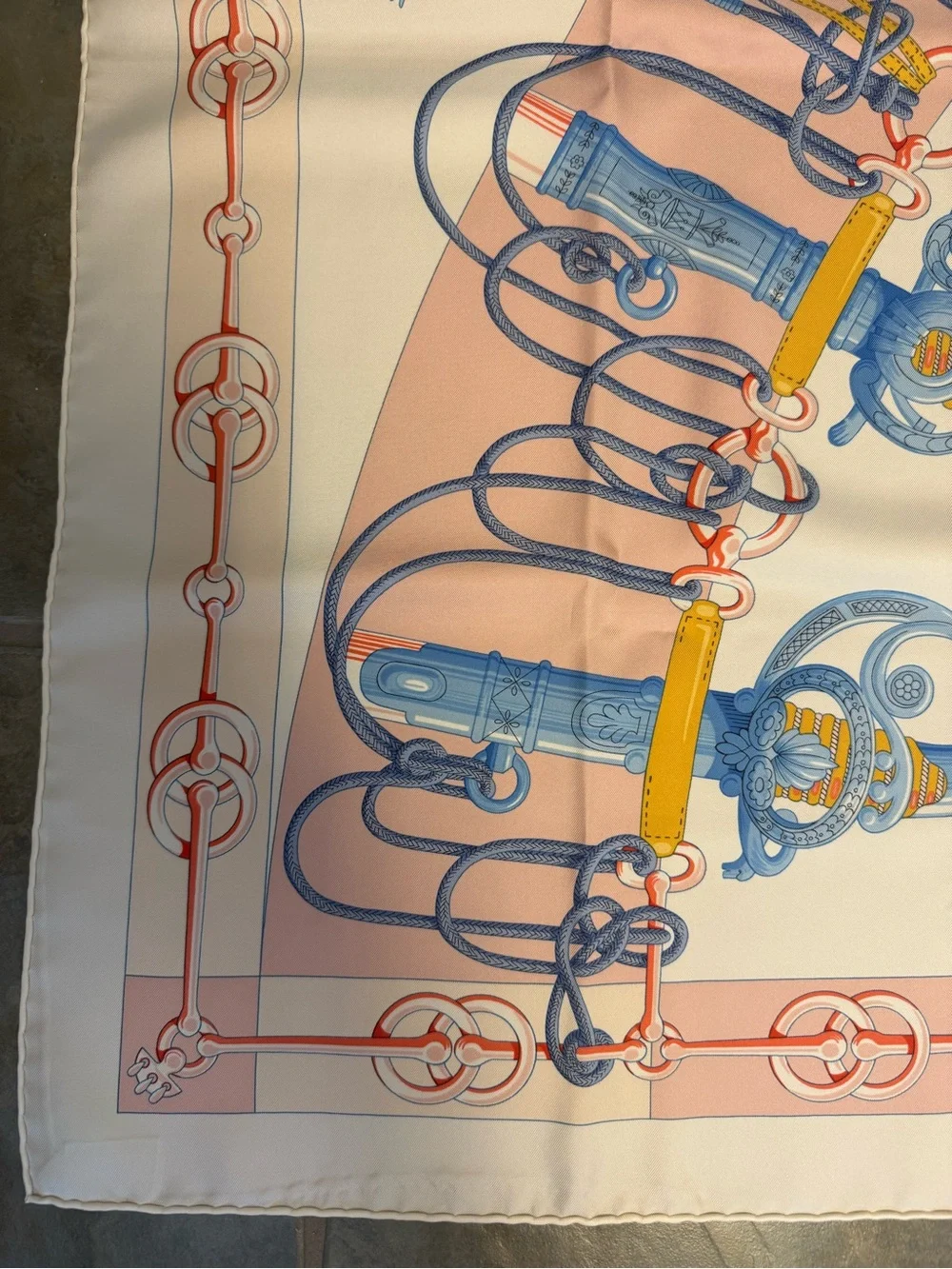 Hermes Silk Scarf in Blue, Pink, Yellow and Cream